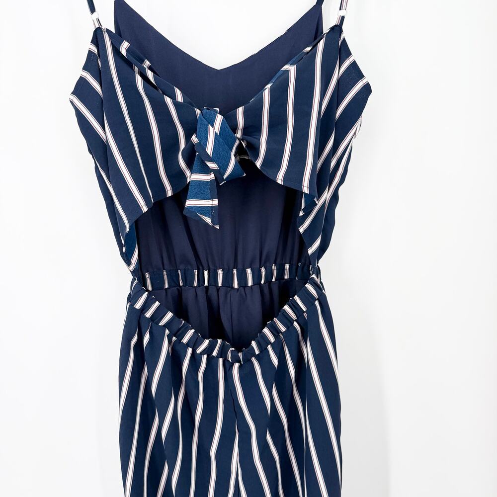 Davi & Dani Navy Striped Wide Leg Jumpsuit Open Back Tie Women Small - Picture 4 of 9